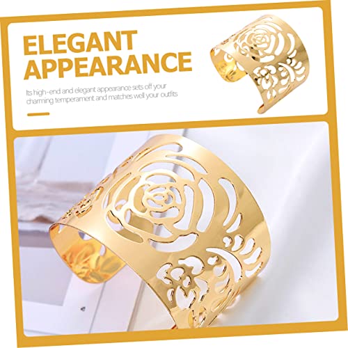 ROMISBABA 2 Stück Teiliges Offenes Metallarmband mit Filigranen Blüten Verstellbarer Armreif Oberarmreif Damen Schmuck für Alltag Party Hochzeit Modisches Leichtes Design in Gold von ROMISBABA
