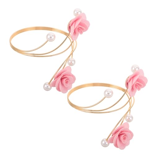 ROMISBABA 2 Stück Teiliges Verstellbares Armreif mit Floralem Design und Perlen Offener Metall Armreif mit Vorhanghaken Inspiriertem Verschluss Femininer Armschmuck für Damen und Mädchen von ROMISBABA