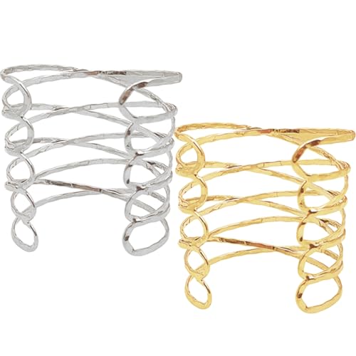 ROMISBABA 2 Stück Verstellbare Offene Armreifen für Damen Netz Manschette Metall Hollow Armlet Arm Schmuck Modisches Accessoire für von ROMISBABA