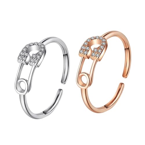 ROMISBABA 2 Stück Verstellbarer Damenring mit Elegantem Zirkonia Schmuck Offener Fingerschmuck Kreatives Schlichtes Design für Party Alltag und Besondere Anlässe von ROMISBABA