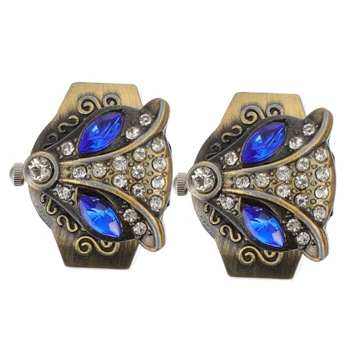 ROMISBABA 2 Stück Vintage Ringuhr Damen Herren Kreative Elastische Fingeruhr mit Fuchsmotiv und Flip Deckel Schmuck Accessoire für Alltag und von ROMISBABA