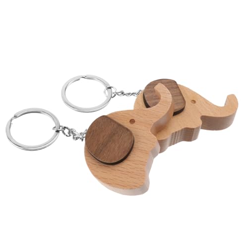 ROMISBABA 2stücke Kreativer Schlüsselanhänger Elefant Aus Massivem Holz Multifunktionaler Handyhalter Dekoration Und Langlebig von ROMISBABA