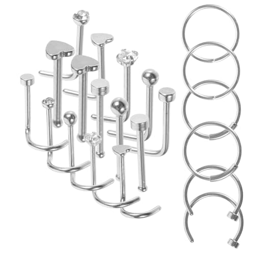 ROMISBABA 21 Stck Teiliges Nasenpiercing aus Silberfarbene Nasenringe und Hoops Hautfreundlich Vielseitig Tragbar für Damen und Junge Frauen Modischer Körperschmuck für Alltag und von ROMISBABA