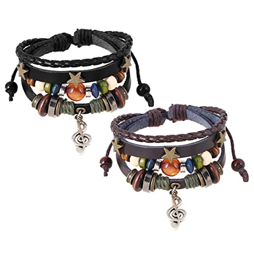 ROMISBABA 2Sätze Retro Armbänder für Frauen Perlen Noten Design Überlagert für Partys Langlebig Leicht von ROMISBABA