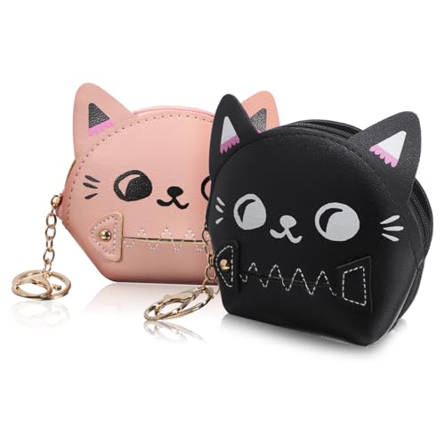 ROMISBABA 2Stücke Geldbörse für Kätzchen Süße Aufbewahrungstasche und Schlüsselorganizer Kompaktes Design für Katzenliebhaber von ROMISBABA