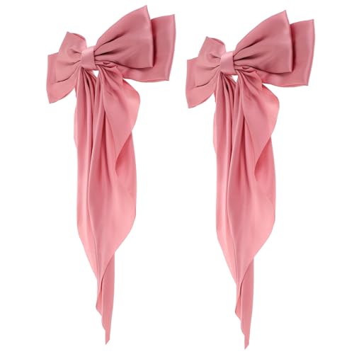 ROMISBABA 2stücke Kopfschmuck Mit Schleife Und Langes Band Französische Haarspange Mit Federmechanismus Weicher Für Frauen Und Mädchen Rosafarben Einfach Zu Verwenden Und Vielseitig von ROMISBABA