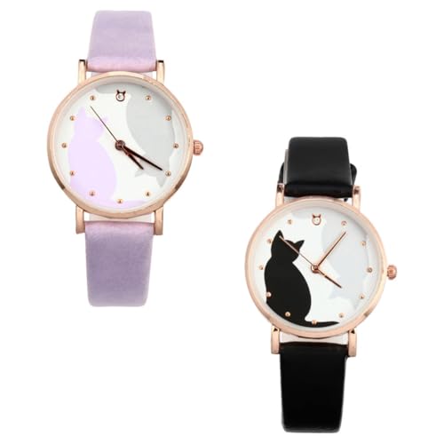 ROMISBABA 2Stücke Kätzchen Uhr für Teiliges mit Niedlichem Katzenmuster Verstellbarem Lederband Präzisem Quarzwerk für ROMISBABA 2Stücke Kätzchen Uhr für Teiliges mit Niedlichem Katzenmuster Verstellbarem Lederband Präzisem Quarzwerk für von ROMISBABA