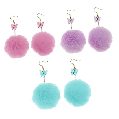 ROMISBABA 3 Paare Lange Ohrringe mit Flauschigen Pom Pom Kugeln Kreative Dangle Ohrhänger in Wasserblau und Hellviolett Modischer Schmuck für Damen und Mädchen und Hautfreundlich von ROMISBABA