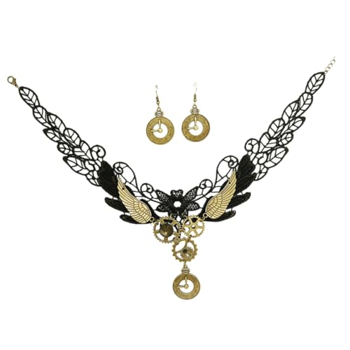 ROMISBABA 3 Stück Gothic Spitzen Choker Halskette und Ohrringe Damen Vintage Retro Uhr Anhänger Eleganter Schmuck für Alltag und Party von ROMISBABA