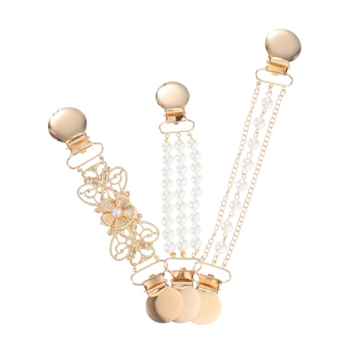 ROMISBABA 3 Stück Teiliges Cardigan Dress Clips mit Langlebigen Legierungs und Kunstperlen Sichere Shawl Chain Collar Clips für Pullover Kleider Schals Vielseitige Stilvolle Accessoires für von ROMISBABA