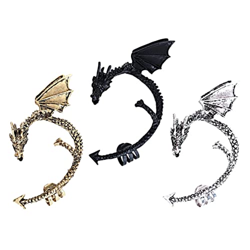 ROMISBABA 3 Stück Teiliges Gothic Ohrmanschetten mit Drachenmotiv Legerer Ohrclip Ohrloch aus Robustem Legierungsmaterial Stilvoller Schmuck für Frauen und Mädchen zu Partys und Besonderen von ROMISBABA