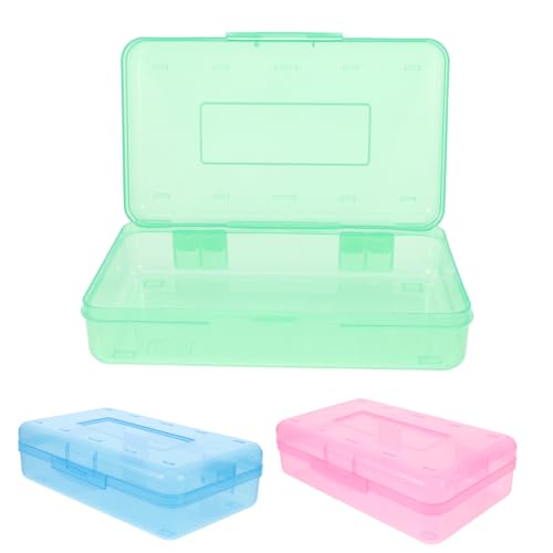 ROMISBABA 3 Stück Teiliges Großes Transparentes Federmäppchen mit Klappdeckel Stapelbare Aufbewahrungsbox für Stifte Buntstifte und Schulbedarf Robuste PP Kunststoff Organizer für von ROMISBABA