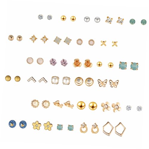 ROMISBABA 30 Paare Ohrstecker Set Kreative Runde Herz und Diamantförmige Geometrische Ohrstecker Modisch Schlichtes Schmuckset für Damen mit Mehreren Ohrlöchern von ROMISBABA