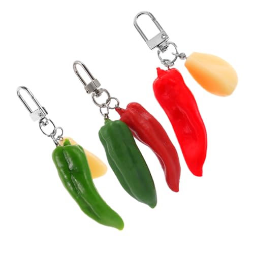 ROMISBABA 3 Stücke Chili Keychain Nachahmung Chili Knoblauch Schlüsselring Dekorative Schlüsselring Hängen Schlüsselbund Tasche Zubehör von ROMISBABA