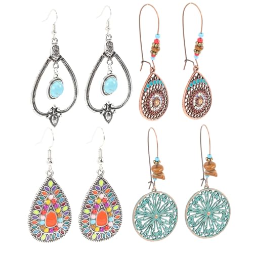 ROMISBABA 4 Paare Boho Ohrringe Türkis Retro Tropfen Ethno Ohrhänger Damen Leicht Karneval Schmuck von ROMISBABA