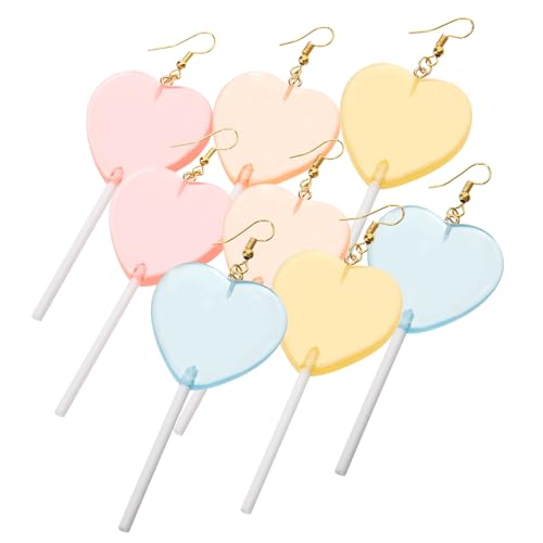 ROMISBABA 4 Paare Damen Ohrringe mit Lollipop Design Bunte Herz Ohrringe aus Hochwertigem Material Leichte Ohrhänger für Teen Valentinstag Schmuck Farben Blau Rosa Glitzer Gelb Glitzer von ROMISBABA
