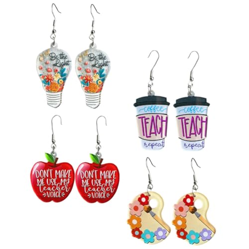 ROMISBABA 4 Paare Ohrhänger Lehrergeschenk Damen Ohrringe Schulanfang Dangle Earrings Künstlerischer Stil Leicht und Attraktiv von ROMISBABA