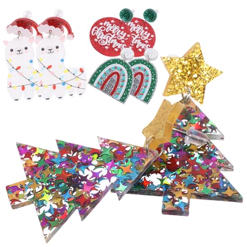 ROMISBABA 4 Paare Weihnachtsbaum Ohrhänger Damen Leichte Ohrringe Kreative Festival Schmuck Sets Silber Rot und Bunt mit Glitzerstern Allergiefrei und Modisch von ROMISBABA