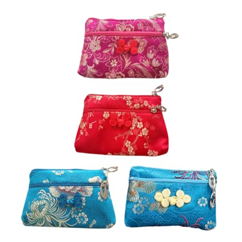ROMISBABA 4 STÜCKE Seiden Geldbörsen mit Doppelreißverschluss Leichte Aufbewahrungstaschen für Damen Modisch Großvolumig Langlebig als für Unterwegs Muster Zufällig Zufällige Farbe von ROMISBABA