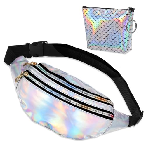 ROMISBABA 4 Sätze wasserdichte Verstellbare Damen Bauchtasche mit Fischschuppen Münzfach Strapazierfähiges PU Crossbody Gürteltasche für Outdoor Sport Festivals und Freizeit von ROMISBABA