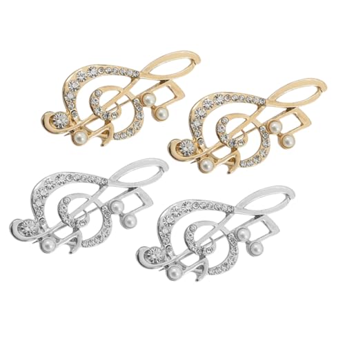 ROMISBABA 4 Stück Musikalische Noten Broschen Teilig mit Strass Gold und Silberfarbene Anstecknadeln Langlebige Legierung Eleganter Schmuck für Hochzeiten Schals Jacken Taschen und Kleider von ROMISBABA