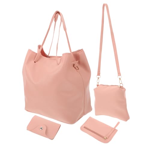 ROMISBABA 4 Stück PU Damen Handtaschen Set Teilig Vintage Stil Große Kapazität Weiches PU Leicht und Strapazierfähig Modisch Umhängetasche und Geldbörsen Set für Alltag und Freizeit Rosa von ROMISBABA
