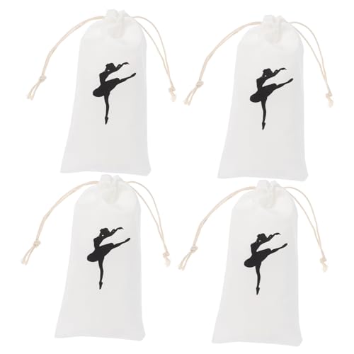 ROMISBABA 4 Stück Teiliges Ballett Schuhbeutel aus Canvas mit Zugband Leichte Tanzschuh Tasche für Damen und Mädchen Stilvoller Ballett Accessoires Beutel mit Tänzer Motiv für Spitzenschuhe von ROMISBABA