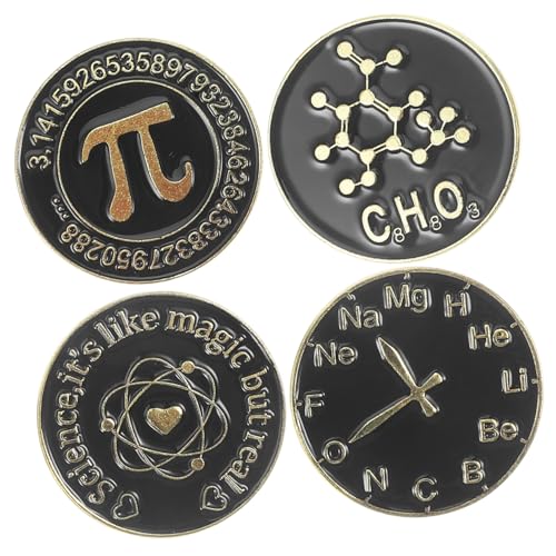 ROMISBABA 4 Stück Teiliges Broschen mit Wissenschafts und Mathe Symbolen Emaillierte Schwarze Runde Anstecknadeln Kreative Kleidungspins für Rucksäcke Jacken Hüte Unisex Modisches Zubehör von ROMISBABA