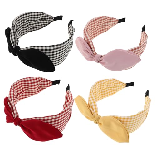 ROMISBABA 4 Stück Teiliges Damen Haarband mit Schleife Breites Weiches Stoff-stirnband Druckfreier Komfort Langlebig und Formbeständig Modisch für Alltag Festivals und Feiern von ROMISBABA