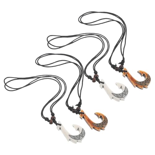 ROMISBABA 4 Stück Teiliges Fish Hook Halskette Ethnisch Inspiriertes Leichtes Resin Schmuckstück mit Realistischem Knochen Anhänger Modisches Unisex Tribal Accessoire für Alltag Party und von ROMISBABA