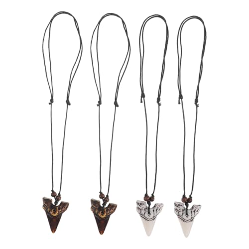 ROMISBABA 4 Stück Teiliges Haifischzahn Ketten Surfer Halsketten Strand Schmuck Robust Modisch für Jungen und Ozeanliebhaber Weiß und Braun von ROMISBABA