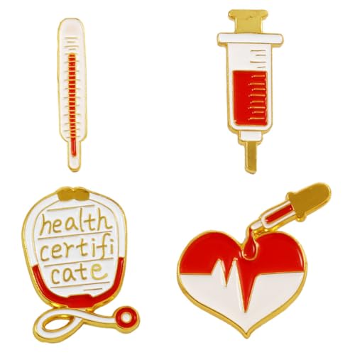 ROMISBABA 4 Stück Teiliges Medizinisches Emaille Thermometer Anstecknadeln aus Attraktive Gesundheits motive für Kleidung Taschen Hüte von ROMISBABA