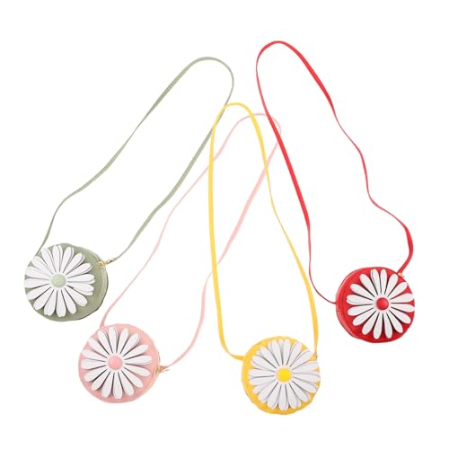 ROMISBABA 4 Stück Teiliges Mini Crossbody Umhängetasche PU Material Stabile Reißverschluss Niedliches Blumenmuster Design Leichte Kleine Schultertasche für Mädchen für Geburtstage Reisen von ROMISBABA