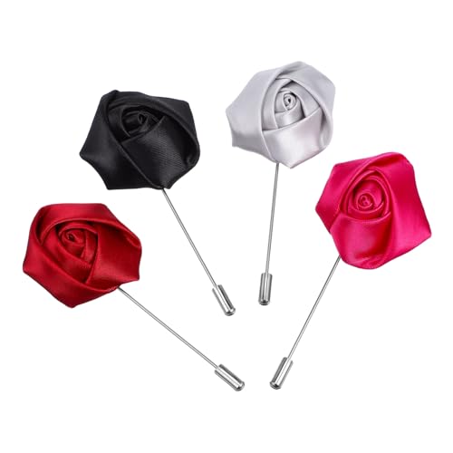 ROMISBABA 4 Stück Teiliges Rosen Anstecknadeln aus Robustem Legierungsmetall Herren Broschen in Schwarz Dunkelrot Silber und Anzugblumen für Vielseitige Farbkombinationen und Stilvolle von ROMISBABA