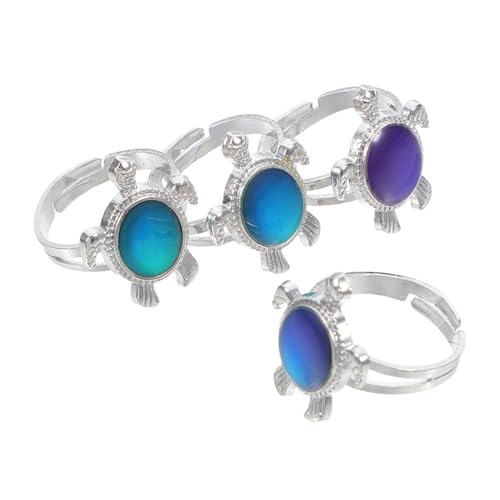 ROMISBABA 4 Stück Teiliges Stimmungsring Schildkrötenform Farbwechsel Ring Temperaturwechsel Emotion Ring für Damen und Herren Geschenkidee von ROMISBABA