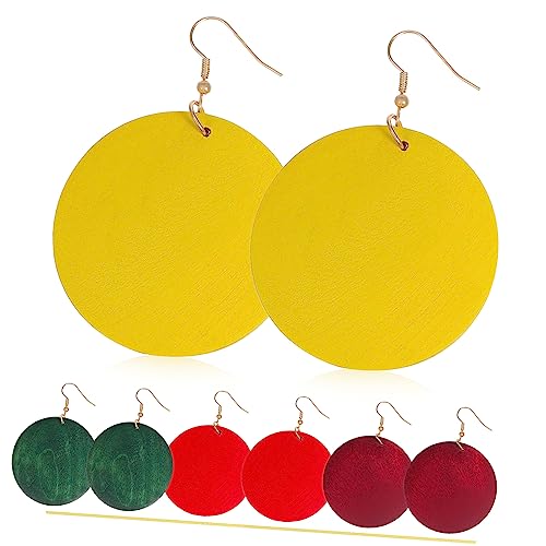 ROMISBABA 4Paar Vintage Holzohrringe für Frauen Geometrische Hakenohrringe Weinrot Handgefertigte Boho Schmuckstücke von ROMISBABA