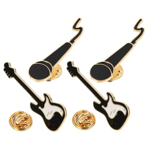 ROMISBABA 4Stücke Legierungs Brosche Pin Gitarre Mikrofon Anstecker für Musikliebhaber für Freizeitkleidung Taschen Mützen Perfektes für Gitarrenfans von ROMISBABA