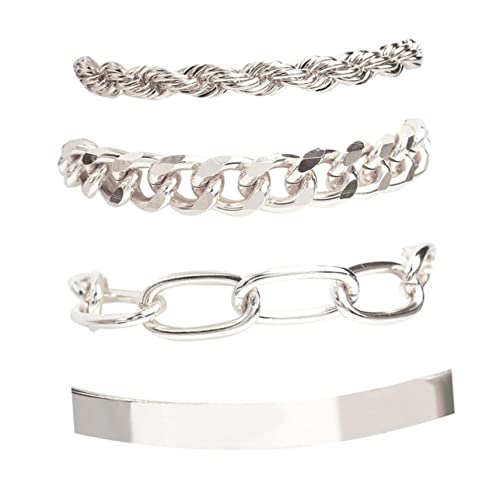 ROMISBABA 4Stücke Verstellbare Armbänder für Frauen Jugendliche Stilvolle Silberarmbänder im Punk Gothic Design für Modeaccessoires Tägliche Outfits ROMISBABA 4Stücke Verstellbare Armbänder für Frauen Jugendliche Stilvolle Silberarmbänder im Punk Gothic Design für Modeaccessoires Tägliche Outfits von ROMISBABA