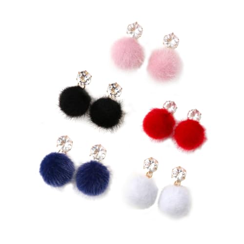 ROMISBABA 5 Paare Damen Ohrringe Flauschige Pompom Ohrhänger Bunte Kugel Ohrschmuck Leicht Modisch für Freundin und Familie von ROMISBABA