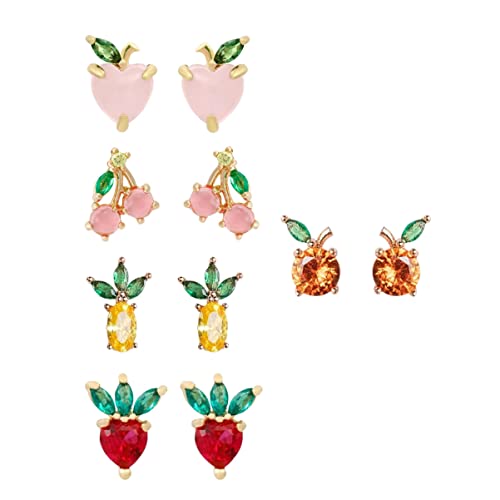 ROMISBABA 5 Paare Fruchtige Ohrringe für Frauen Silber Tropische Ohrringe mit Bunten Designs Ananas Erdbeere Allergiefrei für Besondere Anlässe von ROMISBABA