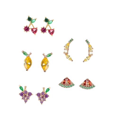 ROMISBABA 5 Paare Kreative Obst Ohrstecker Damen Silber mit Zirkonia Tropische Früchte Ohrschmuck Lemon Traube Wassermelone Kirsche für Partys und Alltag ROMISBABA 5 Paare Kreative Obst Ohrstecker Damen Silber mit Zirkonia Tropische Früchte Ohrschmuck Lemon Traube Wassermelone Kirsche für Partys und Alltag von ROMISBABA