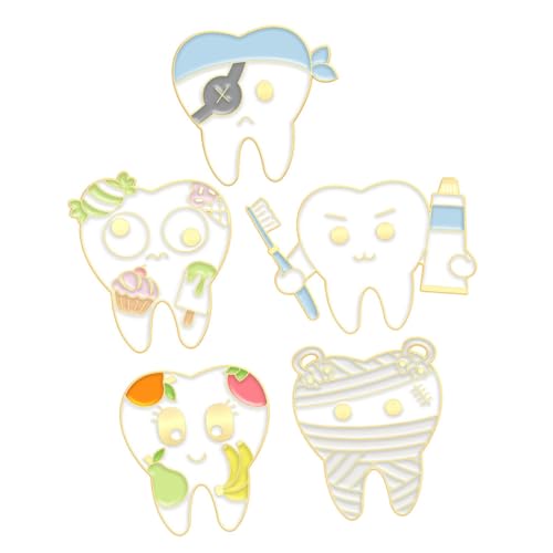 ROMISBABA 5 Stck. Teiliges Zahn Anstecknadel aus Langlebiger Lustige und Stilvolle Metallbroschen für Kleidung Rucksäcke Hüte Organ Designs Geschenkidee für Freunde und Familie von ROMISBABA