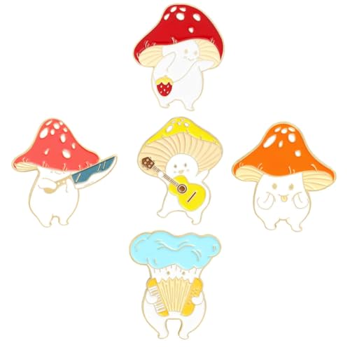 ROMISBABA 5 Stück Cartoon Broschen Pin Niedliche Pilz und Erdbeer Anstecknadeln aus Langlebiger Legierung Multifunktionale Modeschmuck Broschen für Kleidung Taschen Hüte und Accessoires von ROMISBABA