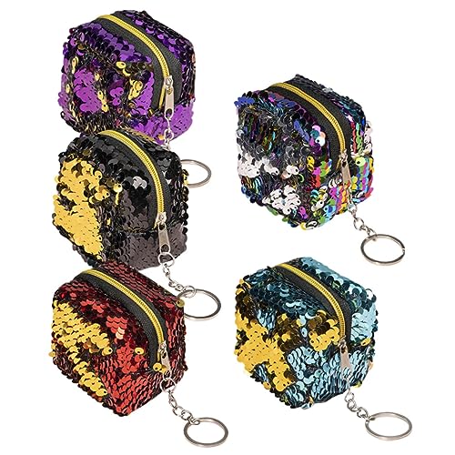 ROMISBABA Kleiner Geldbörse Für Damen Tragbare Kosmetiktasche Reißverschluss Langlebiges Material Für Schmuck Und Münzen 5 Stück in Rot Grün Schwarz Pink Und Multicolor von ROMISBABA