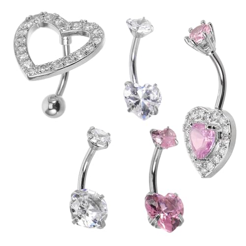 ROMISBABA 5 Stück Teiliges Bauchnabelpiercing Damen Herz Bauchnabelring aus mit Funkelnden Zirkonia Hautfreundlich Elegant Komfortabel Langlebig für Party und Alltagsschmuck von ROMISBABA