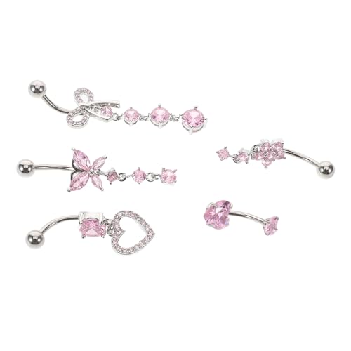 ROMISBABA 5 Stück Teiliges Bauchnabelpiercing Edelstahl mit Funkelnden Zirkonia Schmuck für Damen Komfortabel Sicher und Wasserfest für Strand Party und Sommer Events von ROMISBABA