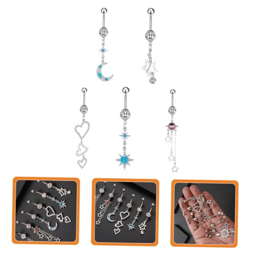 ROMISBABA 5 Stück Teiliges Bauchnabelpiercing aus Chirurgenstahl mit Zirkonia Lang Hängende Bauchnabelringe für Frauen Eleganter Körperschmuck für Party Festival und Alltag von ROMISBABA