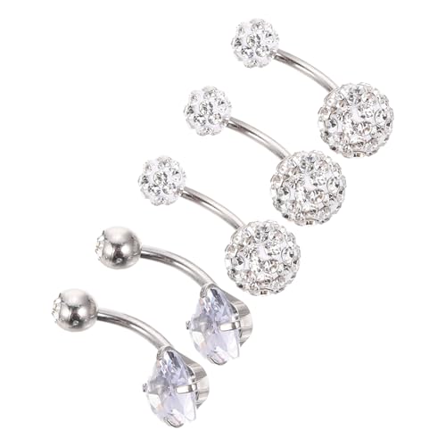 ROMISBABA 5 Stück Teiliges Bauchnabelpiercing aus Edelstahl mit Weißen Zirkonia Innengängig Hautfreundlich Modisches Body Piercing Schmuck für Damen für Festival und Party von ROMISBABA