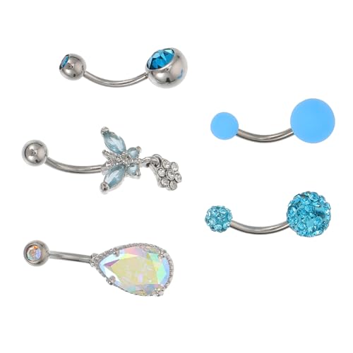 ROMISBABA 5 Stück Teiliges Bauchnabelpiercing mit Schmetterlings Zirkonia Anhänger Hautfreundlich Rostfrei Modisches Körperschmuck Accessoire für Damen für Partys und von ROMISBABA