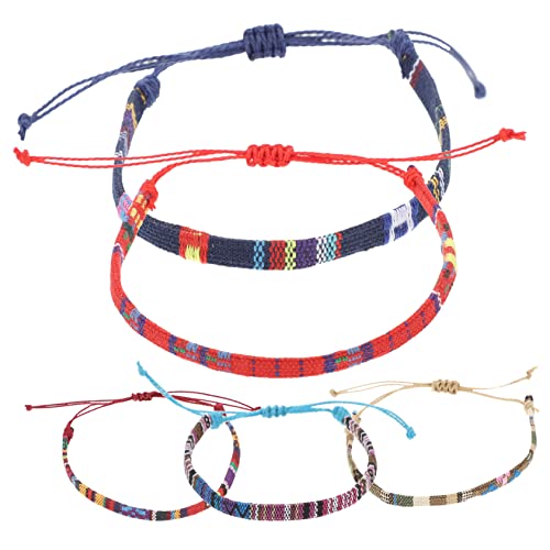 ROMISBABA 5 Stück Teiliges Baumwoll Leinen Armband Handgewebt Verstellbar Geflochtene Freundschaftsarmbänder und Fußkettchen Modisches Unisex Accessoire für Alltag Party und von ROMISBABA